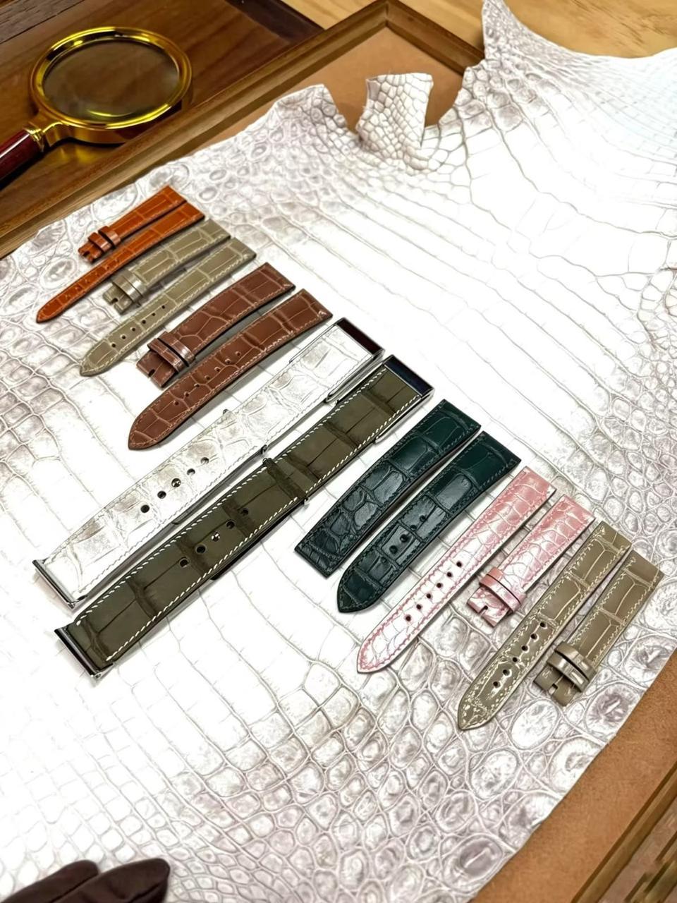 Crocodile leather watch straps worn on a wrist